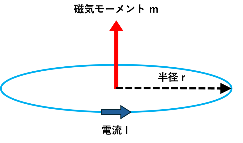 円形電流が生成する磁気モーメントを示した図